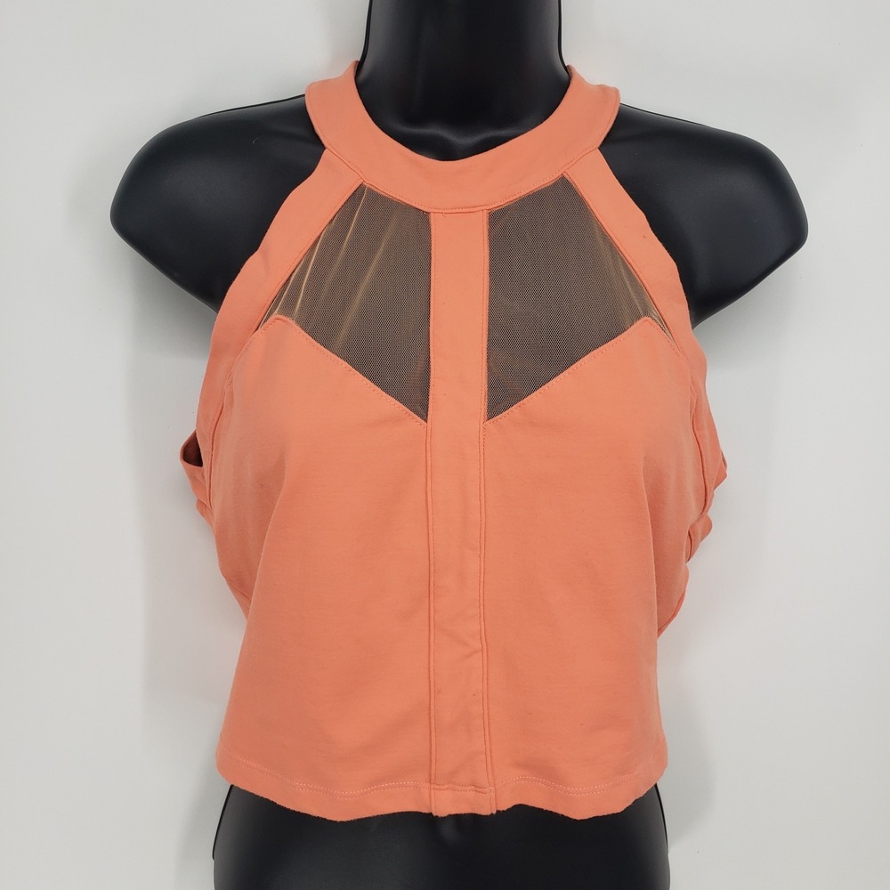 bebe Mesh Halter Cut Out Crop Top Women Size Large Orange Clubwear Rave Festival